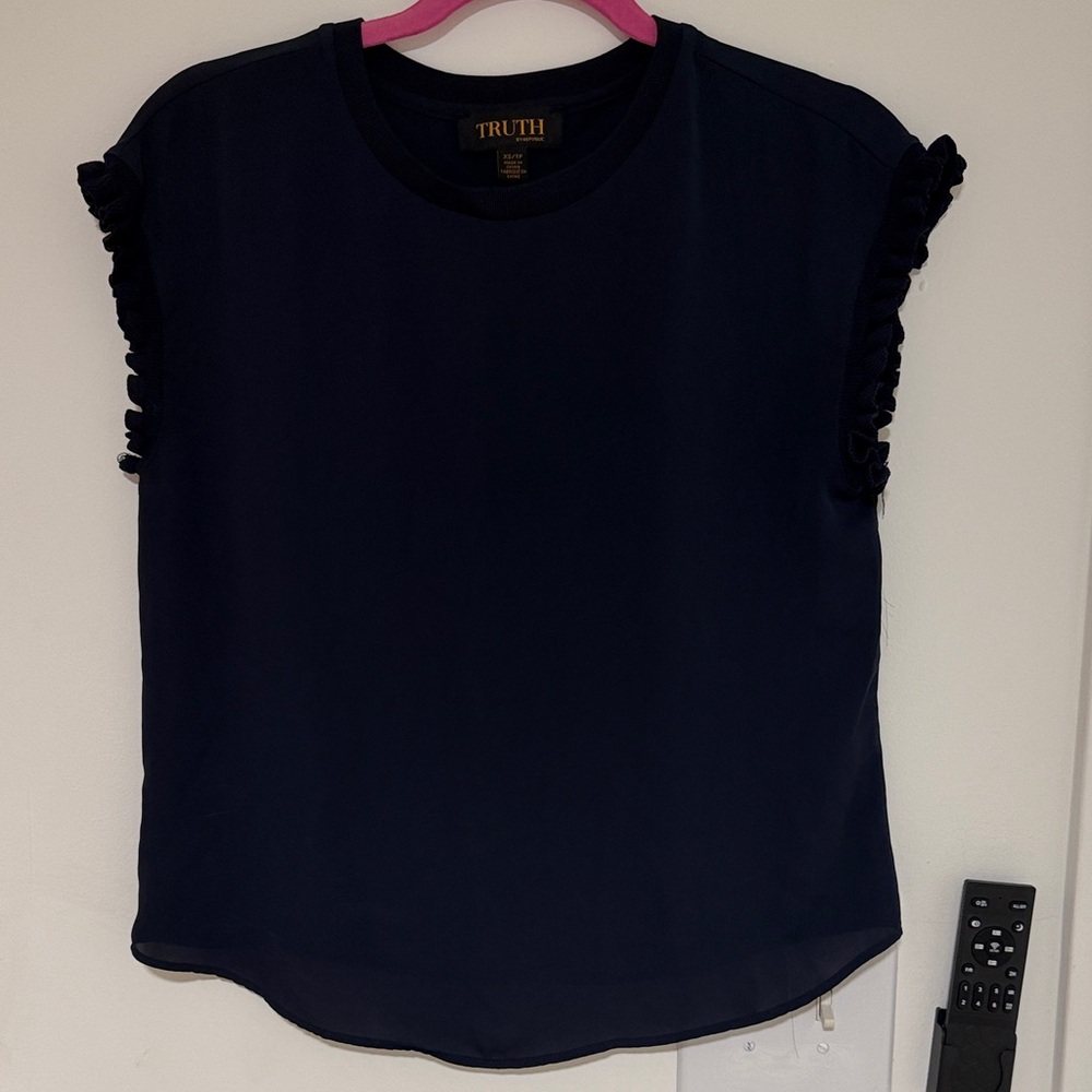 Truth Navy Ruffle Sleeve Blouse
